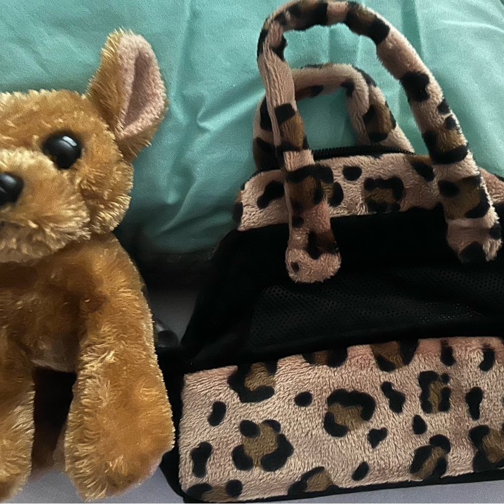 Girls Leopard Print Plush Bag with stuffed animal